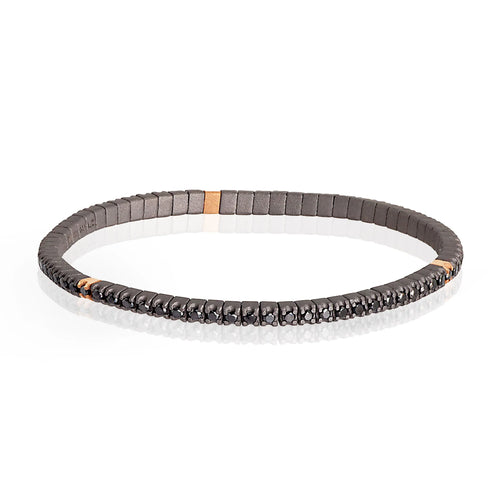 MANO J. BRACCIALE TENNIS IN TITANIO, 3 CASTONI IN ORO ROSSO 18 KT E DIAMANTI BLACK