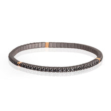 Carica l&#39;immagine nel visualizzatore di Gallery, BRACCIALE TENNIS IN TITANIO, 3 CASTONI IN ORO ROSSO 18 KT E DIAMANTI BLACK