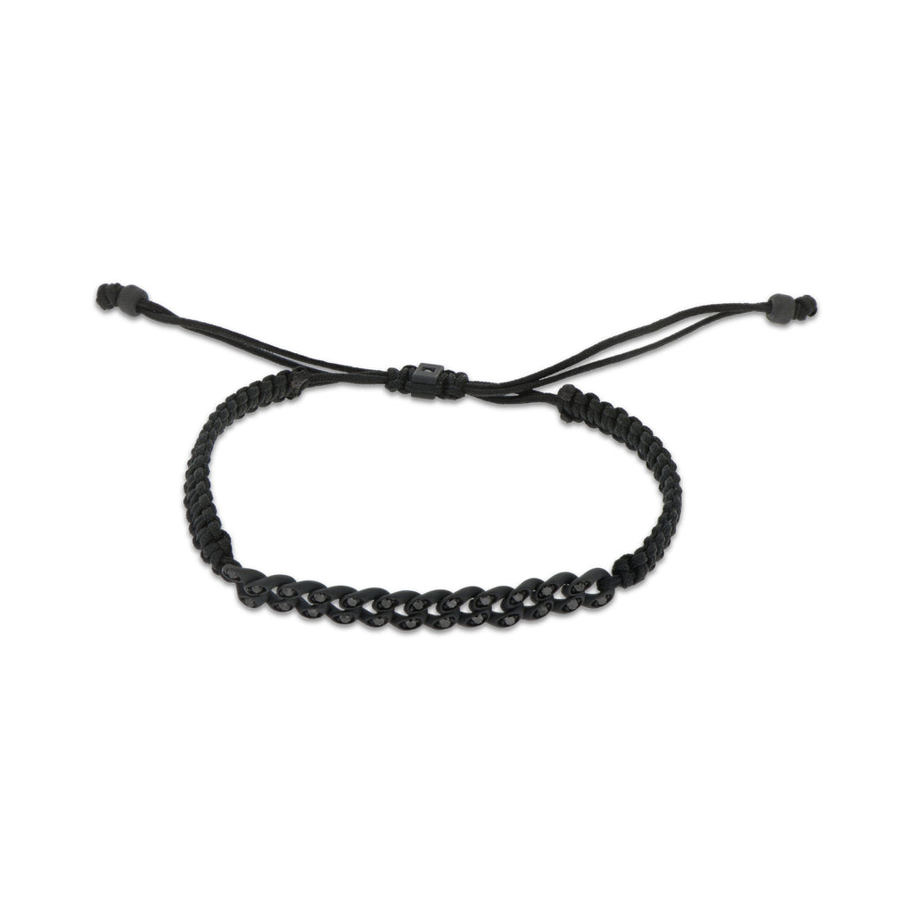 BRACCIALE GROUMETTE NAUTICA MINI IN TITANIO NERO CON DIAMANTI BLACK E LACCIO NERO INTRECCIATO