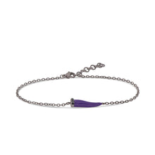 Carica l&#39;immagine nel visualizzatore di Gallery, MANO J BRACCIALE CHARMS CON CORNETTO VIOLA IN TITANIO, 5 BLACK E CATENA