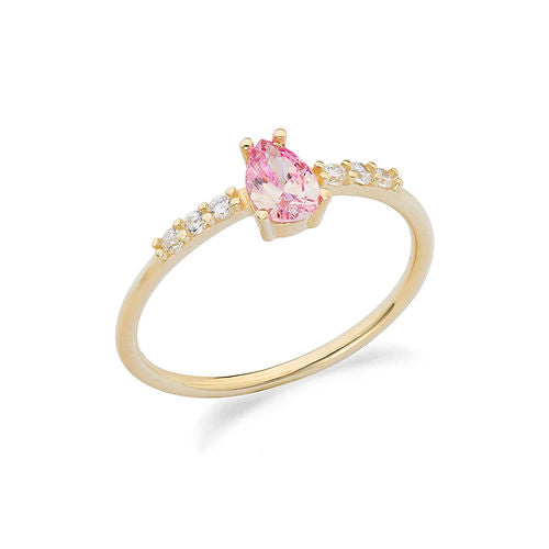 Anello in Oro Giallo 375‰ con zirconi bianchi e rosa taglio goccia