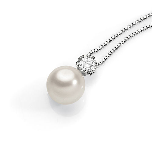Girocollo Perla Punto Luce con Zircone Bianco 750%