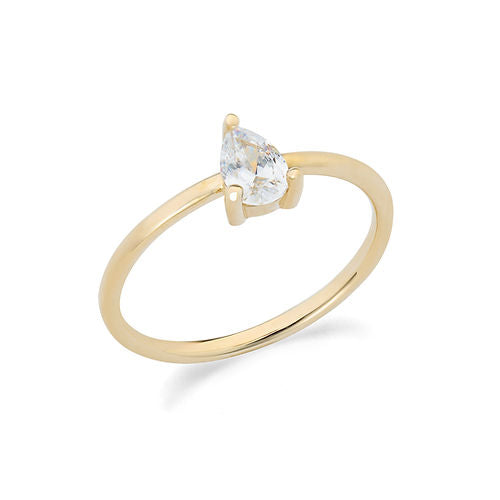 Anello in Oro Giallo 375‰ con zircone taglio a goccia