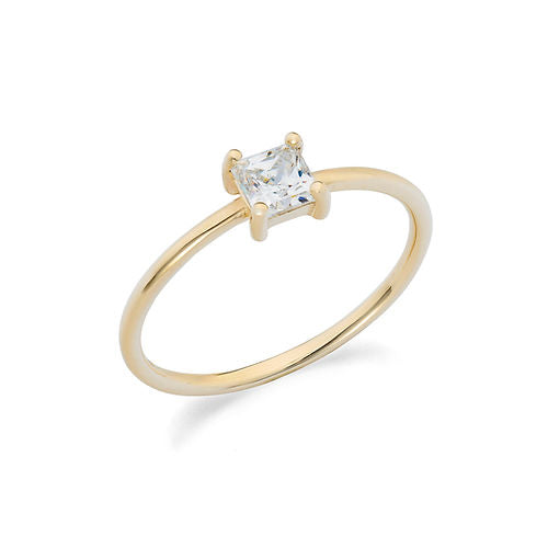 Anello in Oro Giallo 375‰ con zircone taglio princess
