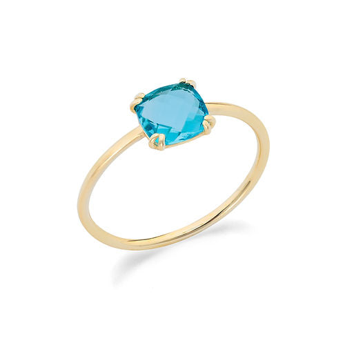Anello in Oro giallo 375‰ con cristallo topazio azzurro