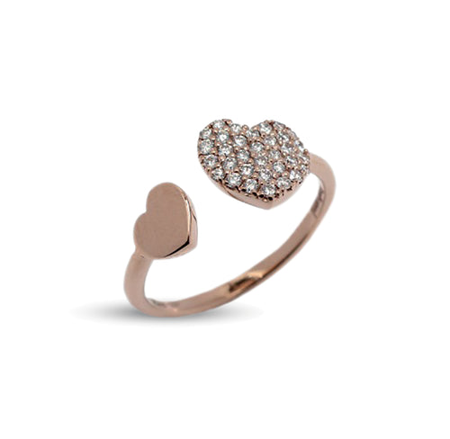 Anello Buonocore Cuore Pavè e Liscio con Diamanti Bianchi