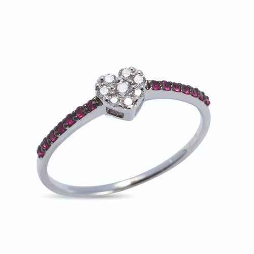 Anello Buonocore Cuore con Diamanti Bianchi e Rubini