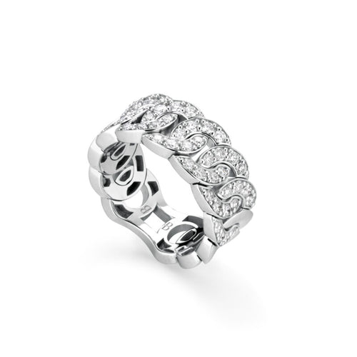 Noon Anello groumette oro bianco con pavé di diamanti bianchi
