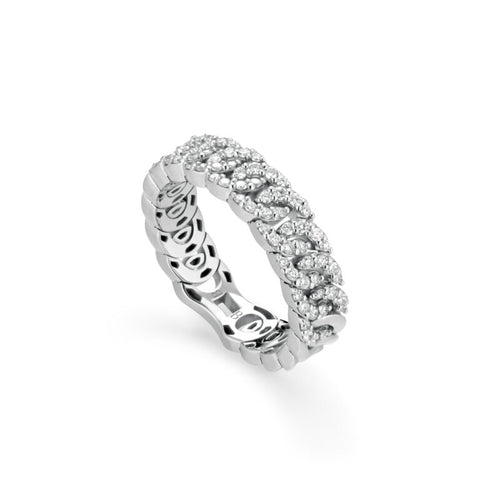 Noon Anello groumette piccola oro bianco con pavé di diamanti bianchi